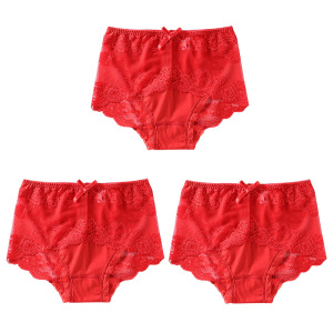 盛世尼曼3条红色内裤女性感蕾丝三角裤头棉裆中高腰短裤本命年牛年内裤
