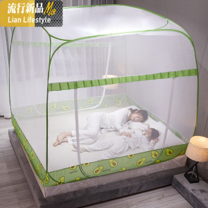 大顶免安装蚊帐加高家用三开可折叠全底蒙古包1.5m1.8床双厚 三维工匠