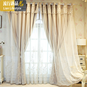 美式法式北欧轻奢现代天鹅绒双层绣花卧室遮光客厅欧式窗帘布 三维工匠