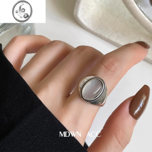 JiMi凝脂 925银银戒指女 复古做旧上开口彩钻放射形个性时尚潮人指环