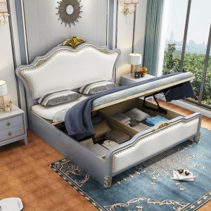 锐取实木床 美式软靠床1.8米双人床轻奢卧室婚床 现代简约欧式1.5米软包多功能储物床