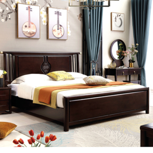 锐取 床 新中式实木床1.8米双人床主卧室现代简约1.5米高箱储物床婚床