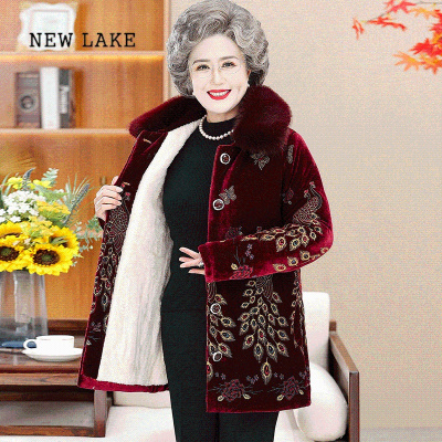 NEW LAKE中老年女冬装棉衣妈妈加绒加厚中长款外套奶奶保暖宽松棉袄60岁70
