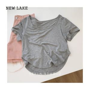 NEW LAKE基础款垂感方领莫代尔短袖T恤女修身显瘦短款打底衫上衣夏季薄款