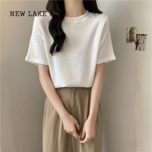 NEW LAKE白色t恤女短袖2024新款夏季韩版宽松洋气减龄百搭半袖打底衫上衣