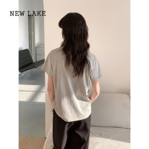 NEW LAKE纯色设计感小众短款短袖正肩t恤女夏季新款白色上衣