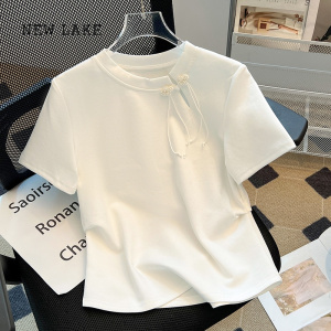 NEW LAKE新中式国风短袖t恤女夏季设计感圆领盘扣休闲小衫别致绝美小上衣