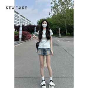 NEW LAKE小个子牛仔短裤女夏季2024新款高腰显瘦韩系chic辣妹a字大码热裤