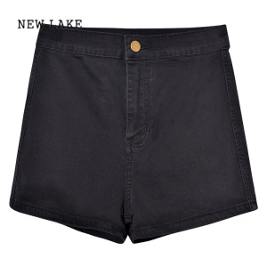 NEW LAKE小个子黑色紧身牛仔裤女阔腿短裤季新款辣妹热裤外穿美式裤子