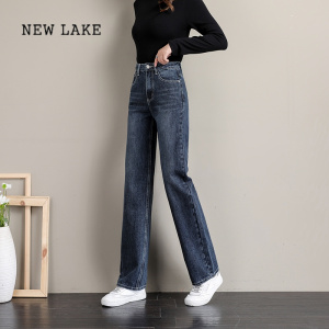 NEW LAKE牛仔裤女宽松直筒高腰显瘦2024年春季新款小个子显高小阔腿裤春秋