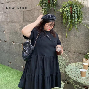 NEW LAKE2024年新款夏季胖妹妹女装法式茶歇240斤连衣裙短袖特大码300裙子