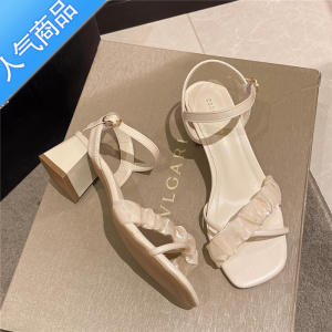 SUNTEK网红仙女风高跟凉鞋女2023夏季新款高级感法式粗跟一字罗马鞋