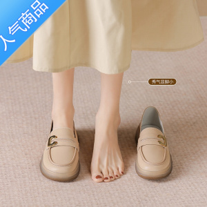 SUNTEK乐福鞋女夏季2023新款软底复古单鞋英伦一脚蹬黑色小皮鞋