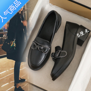SUNTEK小皮鞋女高跟2023夏季新款英伦风黑色软底工作薄款舒适乐福鞋