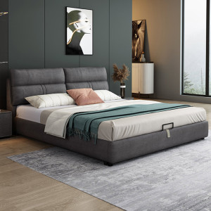 百冠环球 床北欧科技布床小户型主卧双人储物婚床1.8m经济型现代简约布艺床