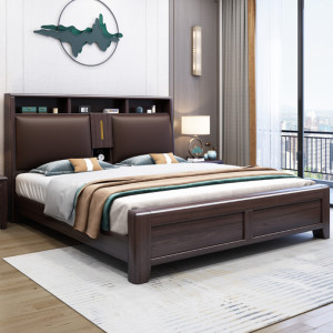 百冠环球 双人床实木床 一米五欧式主卧大床木头床带箱体储物1.2米现代轻奢床单人床家用