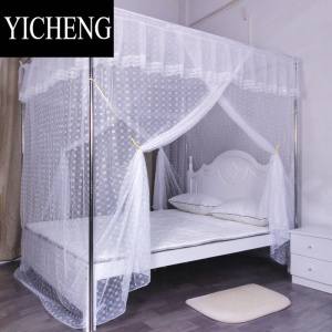 YICHENG加厚双门蚊帐传统老式宫廷落地帐子加粗不锈钢支架1.5米1.8床通用