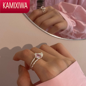 KAMIXIWAS粉红色系宝石开口戒指锆石少女超仙设计款网红女轻奢爱心