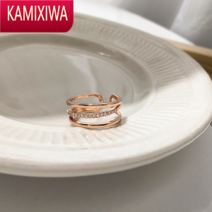 KAMIXIWA戒指女时尚个性轻奢小众设计精致食指戒指金色潮网红简约女士素圈