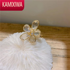 KAMIXIWA欧美个性水晶玻璃花朵戒指女气质韩国时尚开口指环网红食指戒子潮