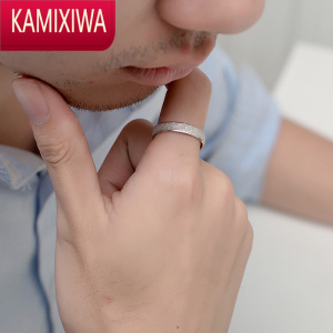 KAMIXIWAS磨砂戒指男女情侣网红对戒小众设计素圈时尚银饰指环一对