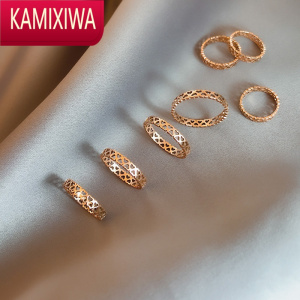 KAMIXIWA双心形戒指女ins潮时尚个性小众设计钛钢玫瑰金色冷淡风网红指环