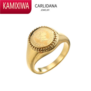 KAMIXIWA伊丽莎白女王美人头像戒指IPG14K镀金欧版网红小众仿金币圆食指戒