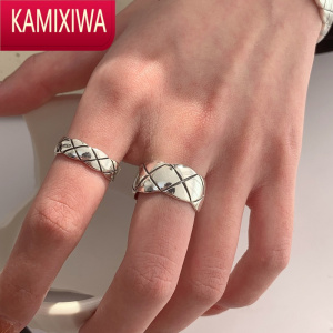 KAMIXIWA4.26小宝S银粗细款菱格纹开口戒指女轻奢小众设计精致时尚个性