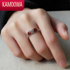KAMIXIWA银高级感轻奢时尚复古简约光圈指环红玛瑙戒指女镶钻食指戒