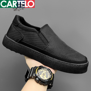 [线下专柜同款]卡帝乐鳄鱼(CARTELO)新款透气冰丝布男鞋一脚蹬潮流休闲鞋板鞋懒人鞋