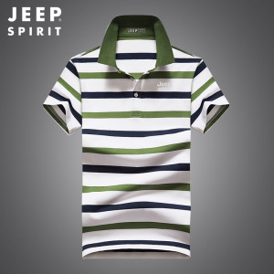 JEEP SPIRIT条纹T恤男ins潮牌短袖POLO衫重磅t雅痞半袖