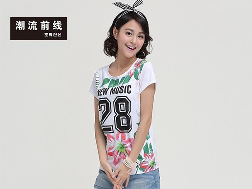 潮流前线 2015夏季新款女款短袖T恤圆领韩版