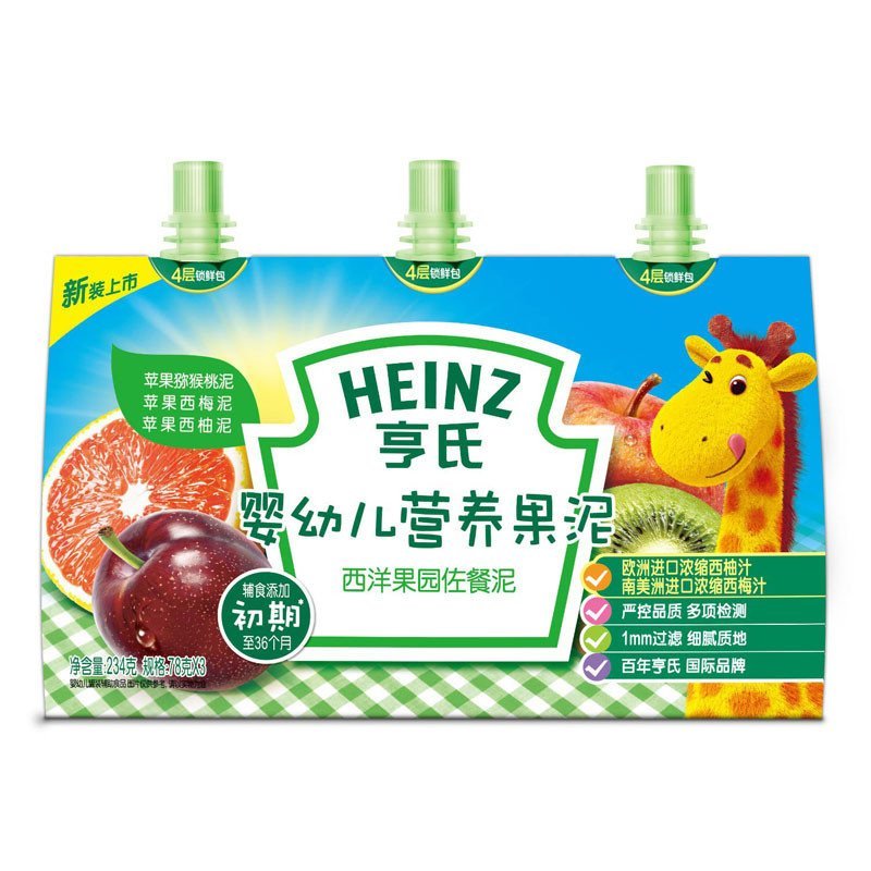 亨氏(Heinz)婴幼儿配方营养果泥-西洋果园(78g*3袋)