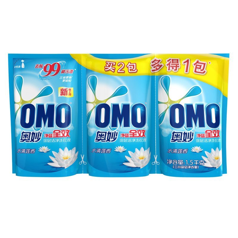 奥妙净蓝全效水清莲香高浓度洗衣液500ml*2