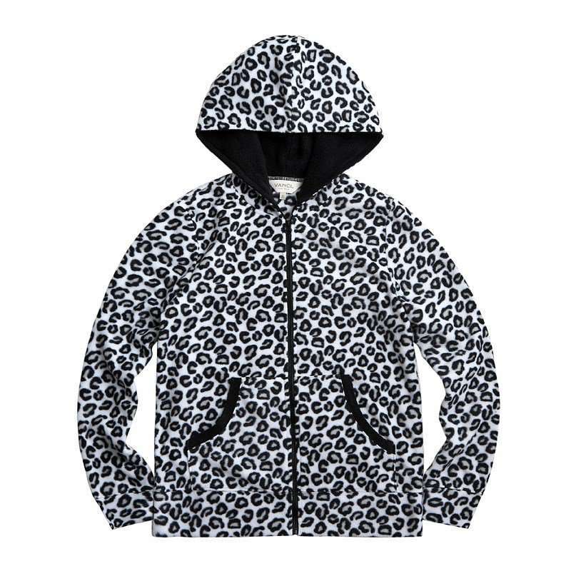 VANCL凡客诚品 时尚印花摇粒绒连帽开衫 白色豹纹 S