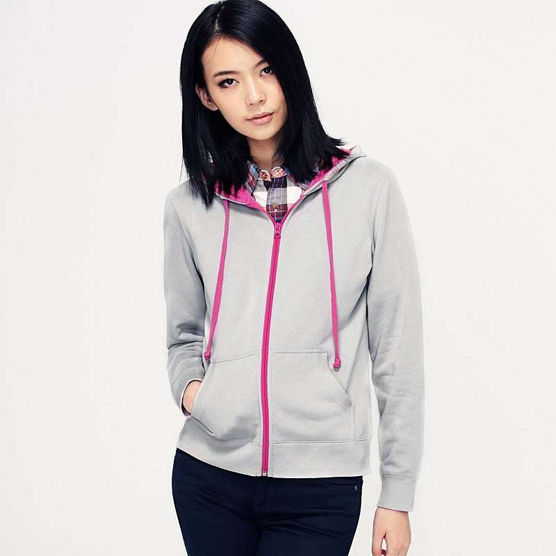 VANCL凡客诚品 撞色活力拉链开衫卫衣（女款） 亮灰色/热情粉