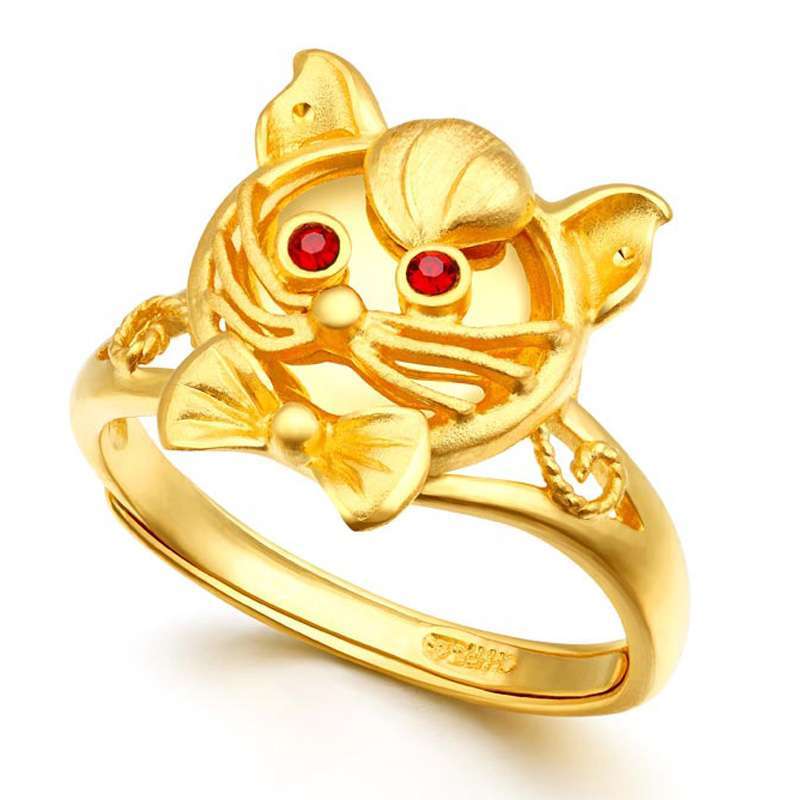 萃华金店 黄金(千足金)华尚系列宠爱篇戒指-高贵猫 活口 (5.85克)