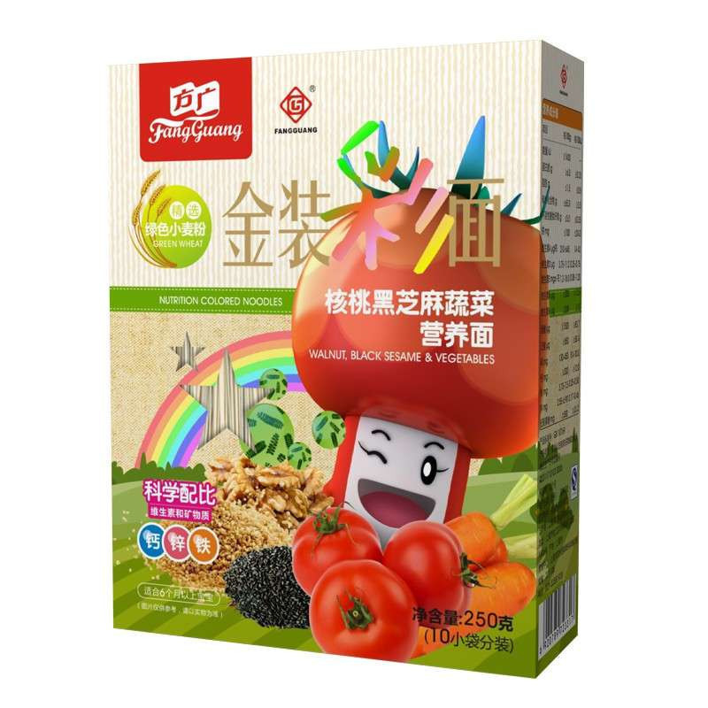 方广营养面 婴儿辅食 核桃黑芝麻蔬菜金装彩面250g/盒装