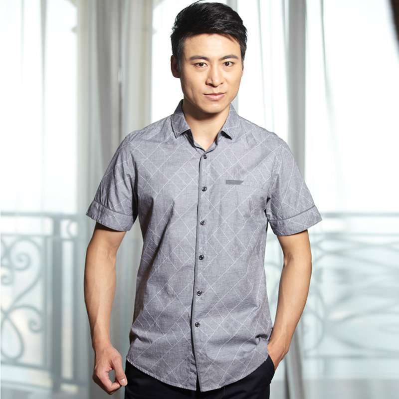 HODO红豆男装时尚休闲全棉格子扣领短袖衬衫HDECS2842(S02格子165/84A)