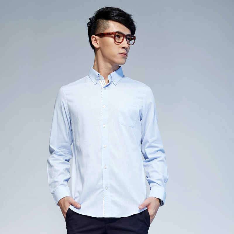 唐狮 男式 男牛津纺长袖衬衫613111015411(浅蓝S)