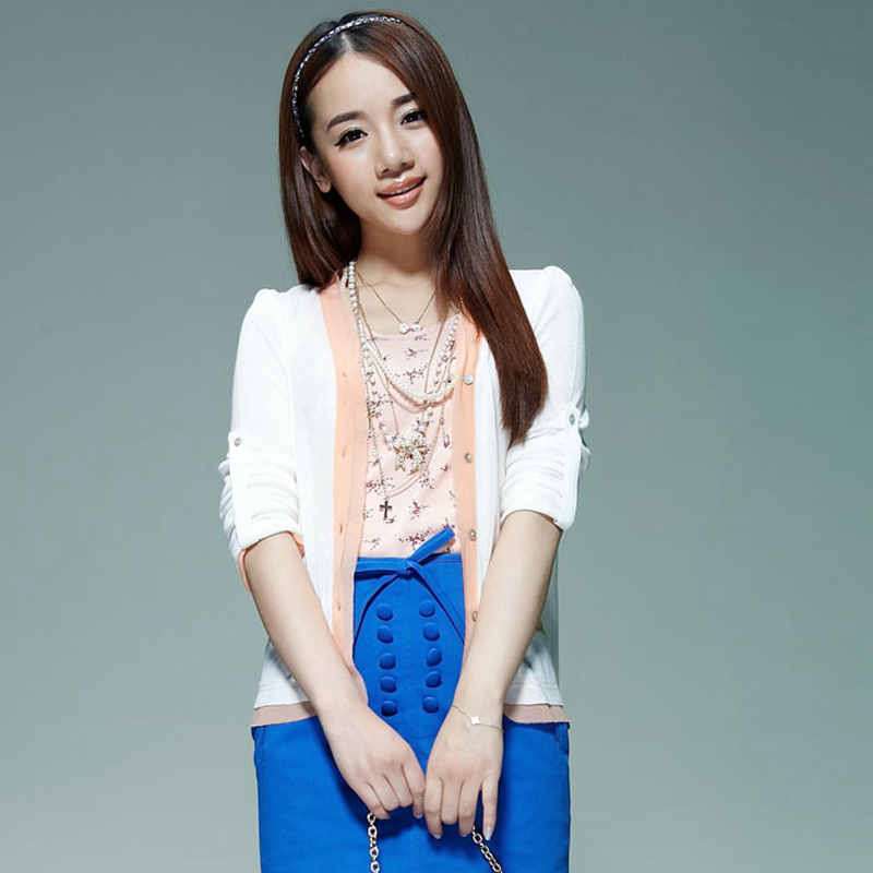 唐狮 女式  女门襟撞色开衫613121045003(本白S)
