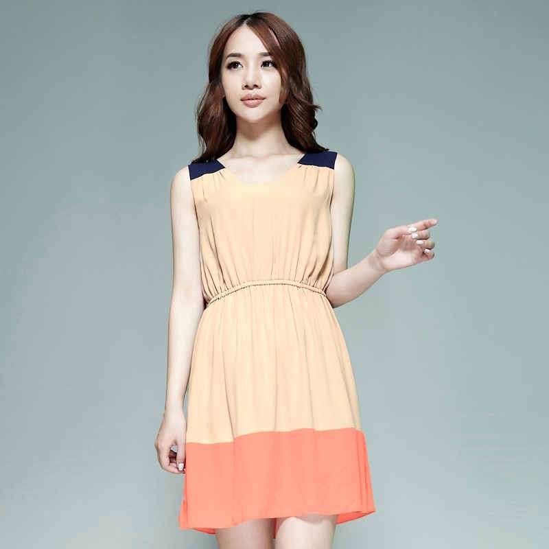 唐狮 女式  女拼色背心裙613122104410(天堂粉L)