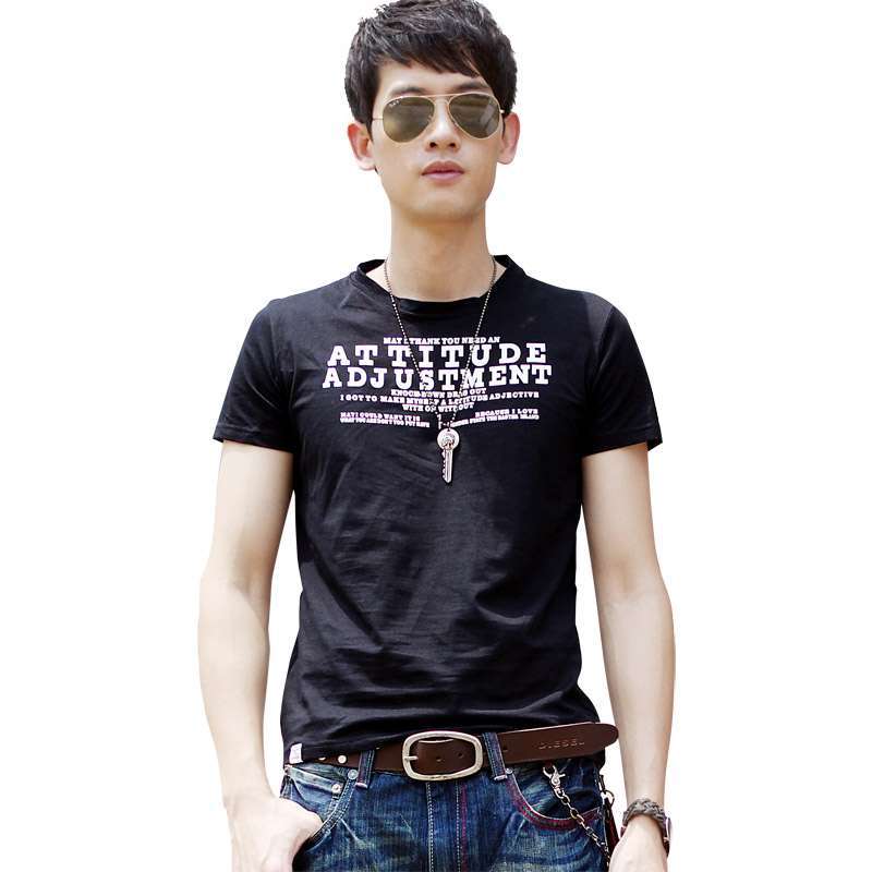 柒加尚品 调换态度男装文字百搭印花短袖T恤 12TX77(黑色L)