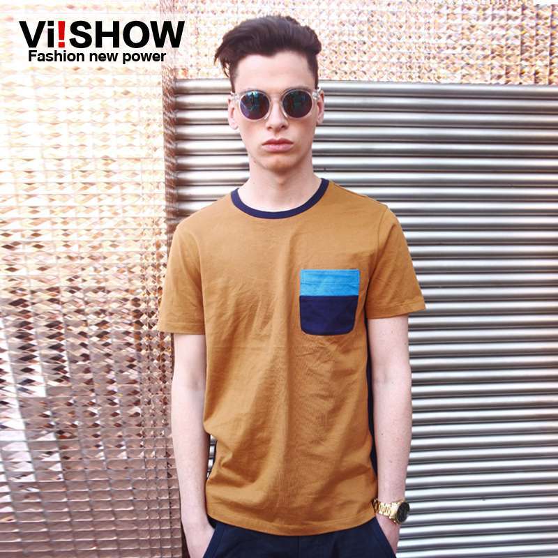 viishow 口袋T恤男 夏款潮t修身纯色短袖韩版TD123（黄色/XXXL）