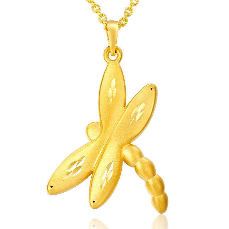 六福珠宝足金3d立体蜻蜓黄金吊坠l11tbgp0036