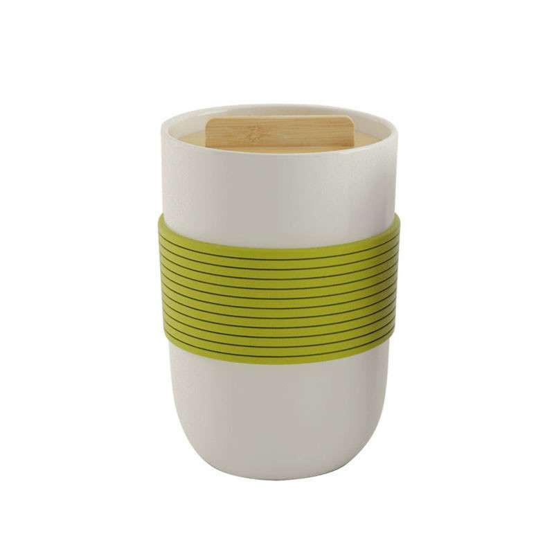 艾可思 时尚优乐杯陶瓷杯 情侣对杯奶茶咖啡杯 学生办公带盖大杯 370ml 绿色