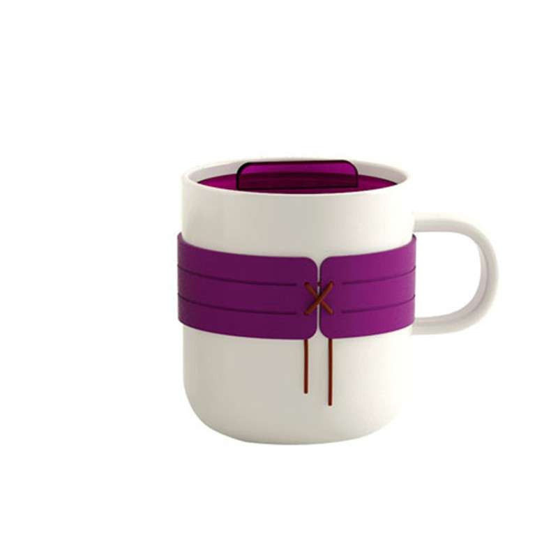 艾可思 日式绑带安奇陶瓷杯子 带盖手柄式马克咖啡奶茶杯 居家办公用杯 290 ml 紫色