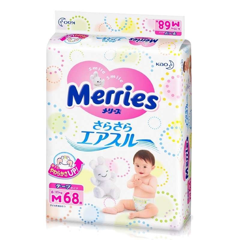 日本花王（Merries）婴儿纸尿裤 中号M68片（6-11kg）（日本原装进口）