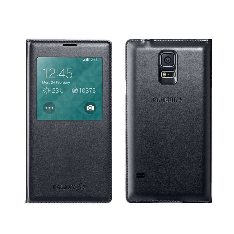 三星 SM-G9006V G9008V G9009D Galaxy S5 原装智能休眠唤醒手机套 皮套 保护套 带防伪查 酷碳黑