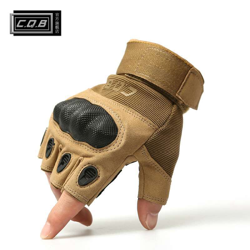CQB 户外战术手套 军迷半指手套 O记 美军特种兵防滑作战手套 狼棕S
